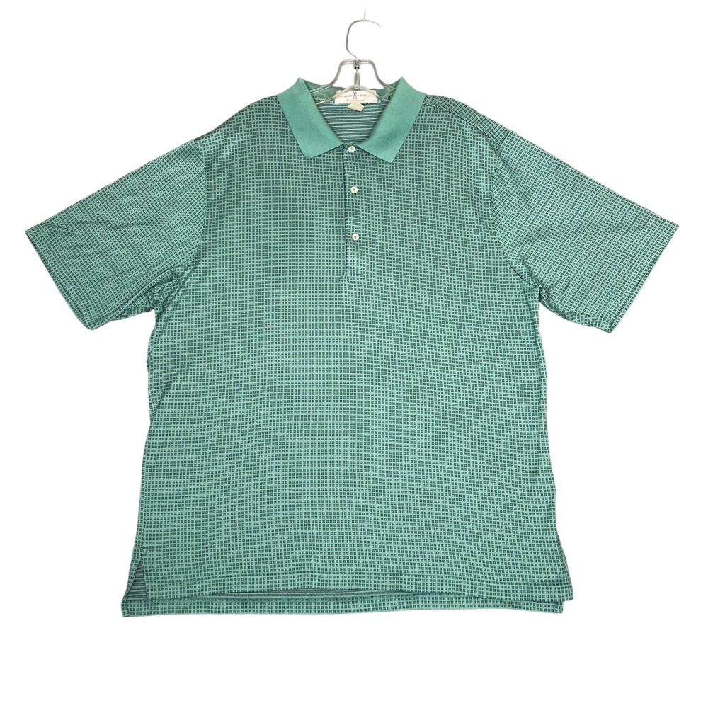 Fairway & Greene Polo Shirt XL Green Geometric Golf Preppy Colonial Country Club